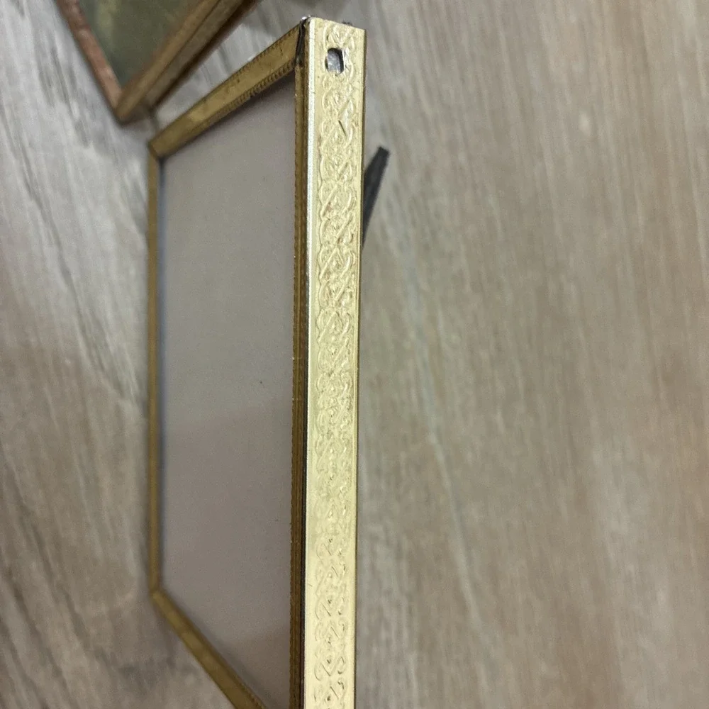 Vintage Lot of 2 Brass Tabletop Small Picture Frames 3 1/2 X 5 & 3 1/4 X 4 1/4